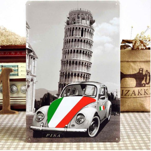 Italy Pisa Car Retro Vintage Metal Tin Sign